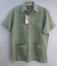 BOHIO 100  Linen Guayabera 4 Pocket Short Sleeve Light Green Shirt Size S and L