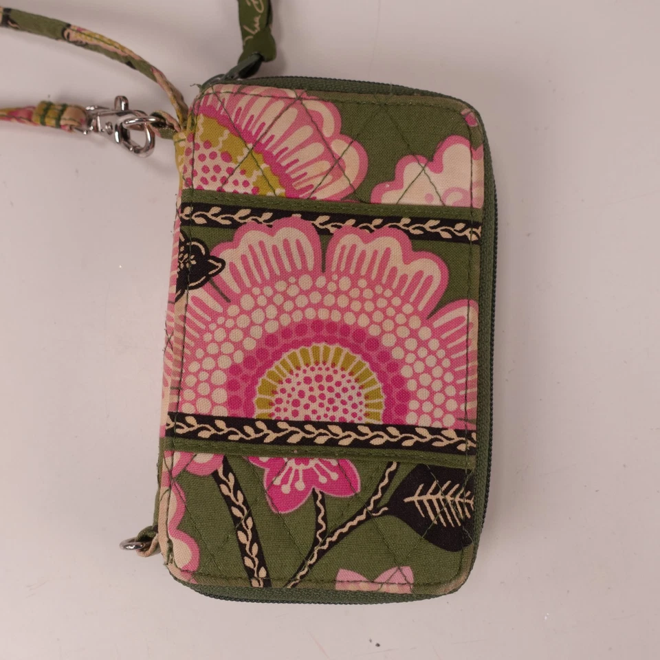 Vera Bradley Matelassé Floral Dragonne Portefeuille Organisateur Vert Rose Id - Photo 3/4
