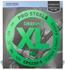 D'Addario EPS220-5 Pro Steels Bass Guitar Strings; 5-String set 40-125