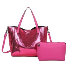 Large Vegan Leather Snake Skin Print Shining 2 in 1 Tote Bag in Bag Travel Bag