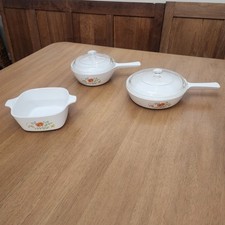 Vintage Corning Ware Set Wildflower Skillet P83Bw/ Lid P81B W/ Lid P43B No Lid