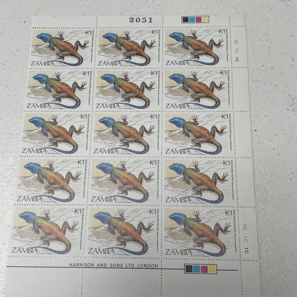 1984 Zambia Stamps Sheets (4). Reptiles. 60 Stamps.  - Image 4 of 4