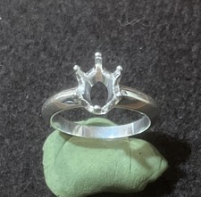 Sterling Silver ReadySet 9x7mm Oval Ring Mounting Size 8 Faceted 6-Prong Setting