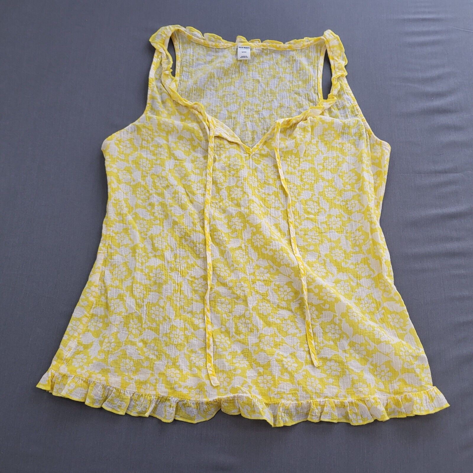 Old Navy Blouse Womens Small S Sleeveless Pullover V Neck Floral Yellow