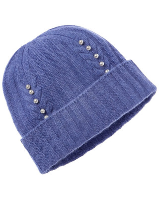 Hannah Rose Rib & Cable Pearls Cashmere Hat Women's Blue