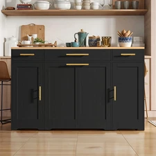 Kitchen Island with Drop Leaf & Wheels, Island Table, Black