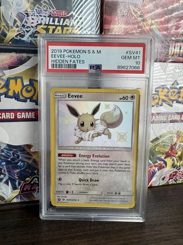 2019 POKEMON SUN & MOON HIDDEN FATES #SV41 EEVEE-HOLO PSA 10
