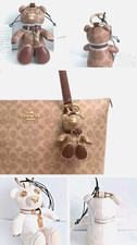 NWT Coach Collectible Bag Charm Keychain Leather bear CZ195 Gold/Brown OR Chalk