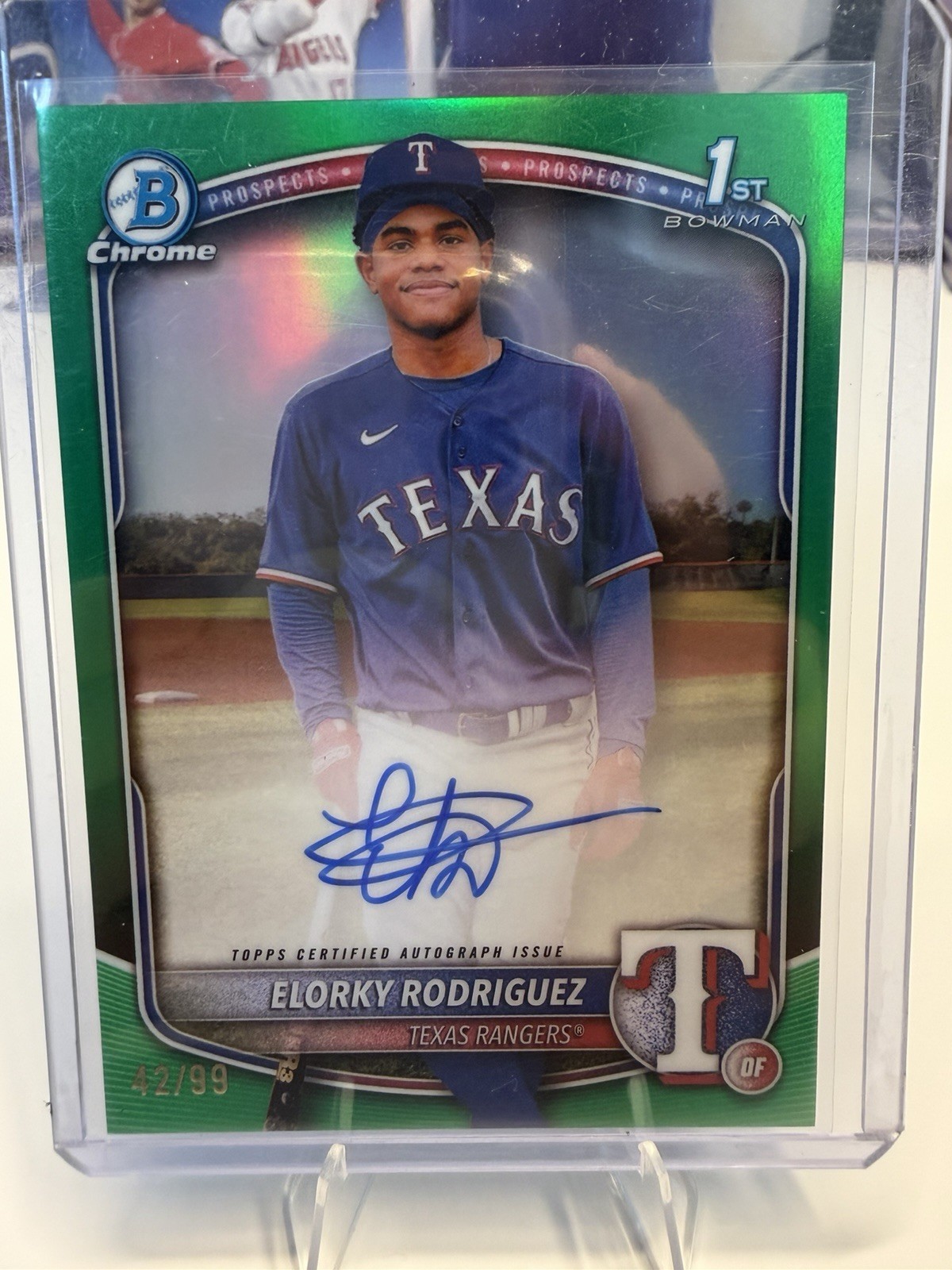 2025 Bowman Chrome Elorky Rodriguez True Green Auto /99 1st Bowman Texas Rangers