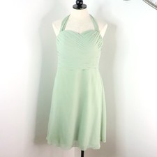 Azazie Women’s 6 Sage Green Chiffon Halter Formal Bridesmaid Cocktail Dress