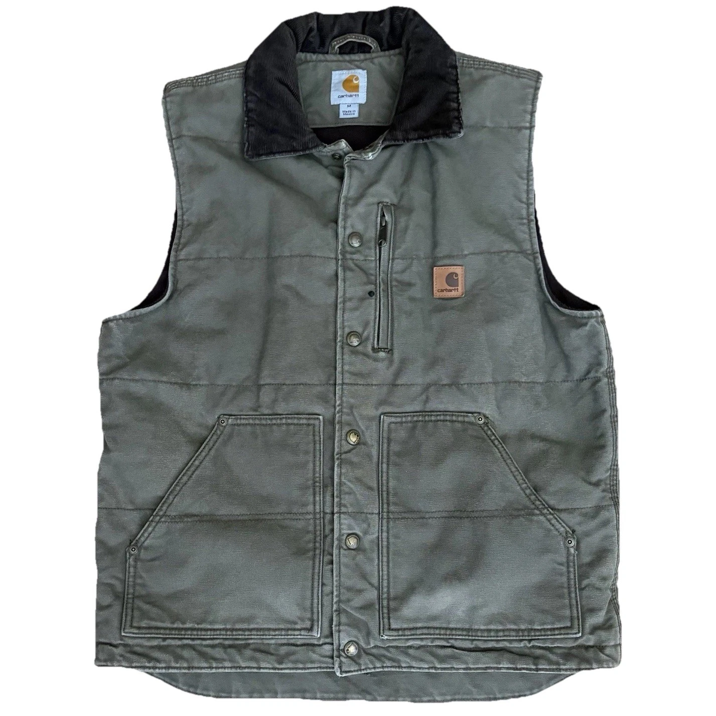 Carhartt Collared Neck Vest Sherpa Lined Faded Olive Green Men's M Canvas