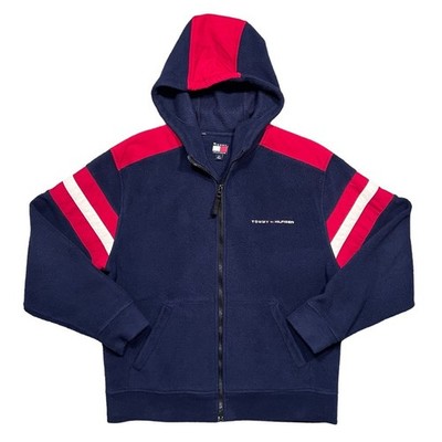 Tommy Hilfiger Logo Vintage 90s Y2K Zip-Up Hooded Fleece Jacket Mens Size Small