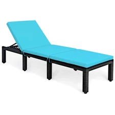 Patiojoy Patio Rattan Lounge Chair Chaise Cushioned Height Adjustable Turquoise