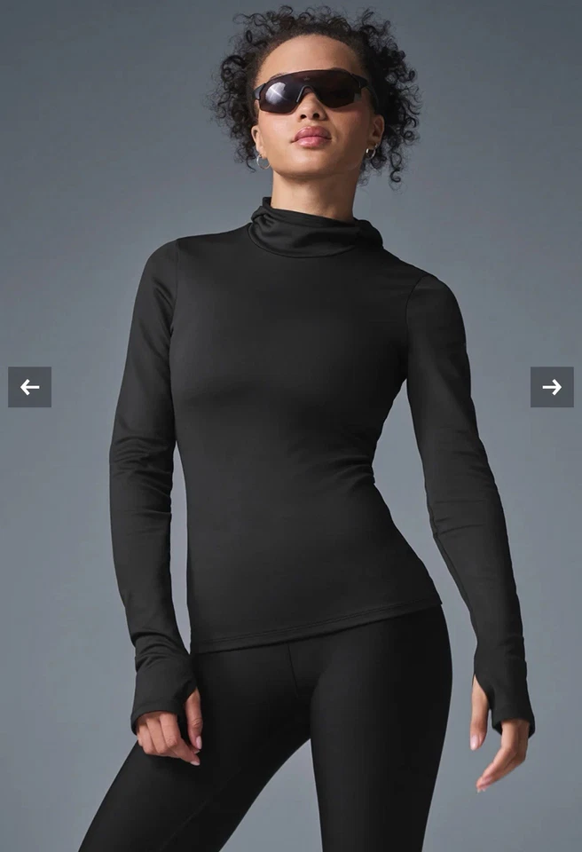 Alo Yoga Airlift Invierno Cálido Con Capucha Corredor XS Negro.  Nuevo $108 Foto 2 de 4