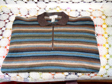 NEW Tricots St. Raphael 100 Wool Brown/Multicolor Sweater 1/4 Zip Pullover Lg