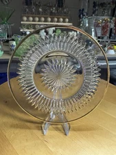 4870 (6) Vtg 1947 Jeanette Glass Anniversary Pattern Glass Bread Plate Gold Rim