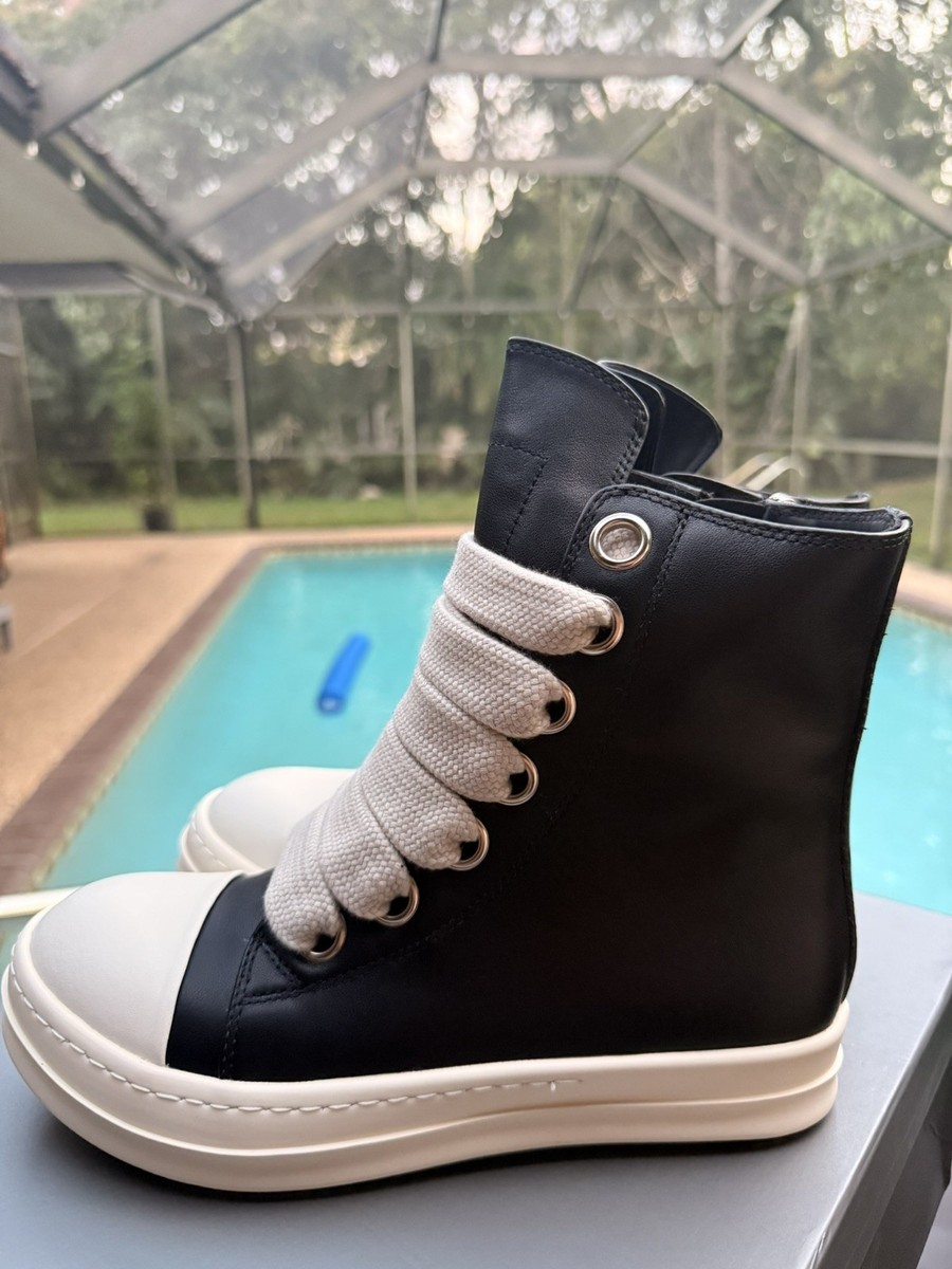 Rick Owens Porterville Jumbo Laces HighTop Sneakers “BLACK CREAM