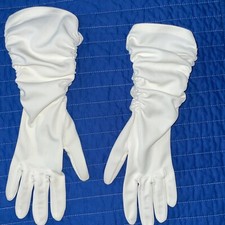 Vintage white ruched gloves sides 13  stretches 15" size S-M