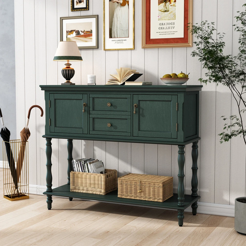 Sideboard Storage Dining Buffet Cabinet Console Table with Shelf&Drawers Green - Image 3 of 4