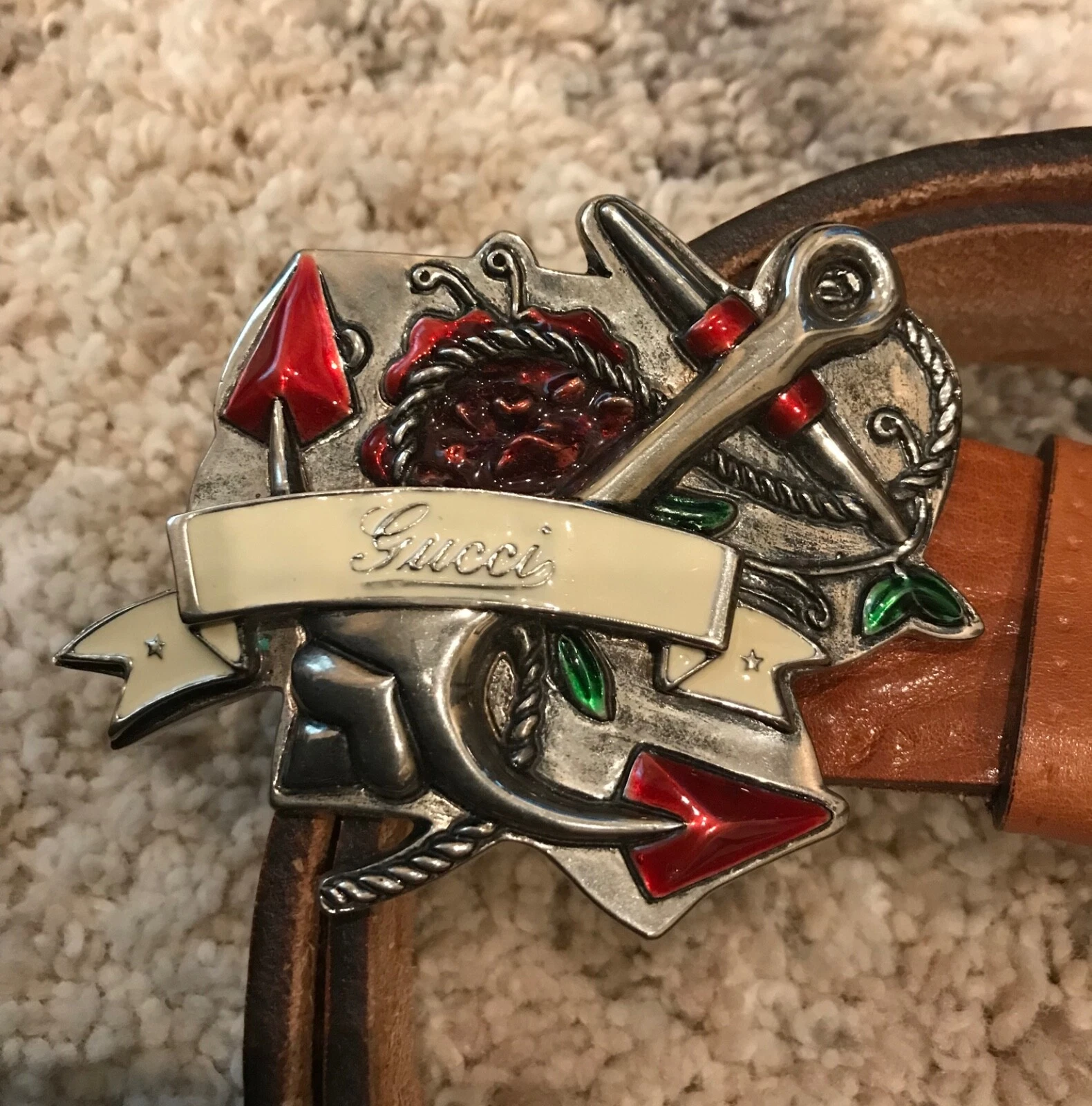 Gucci Belt Anchor & Rose Authentic Vintage Made In Italy