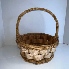 Weaved Wicker Birch Basket Brown With Handle Storage Decor Organiz Round Cottage