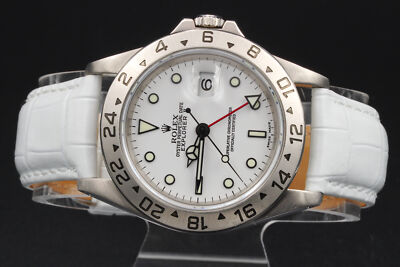 ホワイトラダー　WR-70 Mens Rolex Stainless Steel Explorer II White Dial White Leather