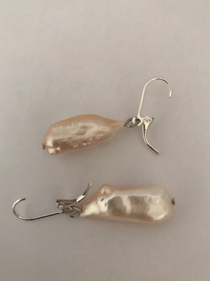 Ohrringe aus Echten Perlen Biwaperlen Barock Stäbchen 22x10x8 mm Apricot / Rosé - Bild 4 von 4