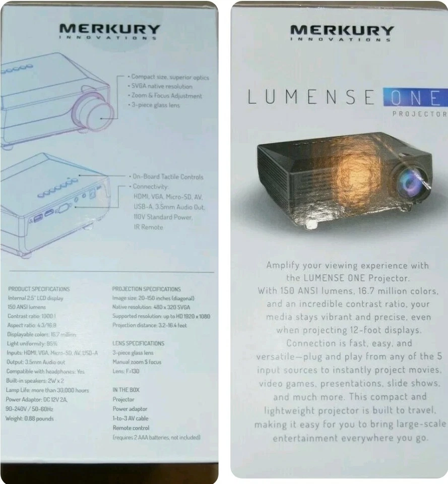 Merkury Innovations Lumense One Multi-Purpose Projector 20" - 150"New in box  - Image 3 of 3