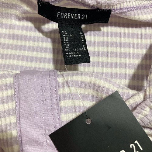 NWT Forever21 Purple & White Striped Summer Dress Hook n Eye Closure Full Front - Picture 3 of 15