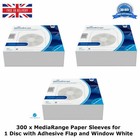 300 x White Paper Sleeves for 1 Disc with Self Seal Adhesive Flap with Window