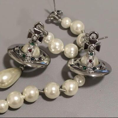 Vivienne Westwood Earrings Broken Pearl Silver w/drawstring NO BOX