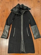 Rudsak women's black wool coat with leather sleeves in size small