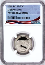 2014 S Shenandoah ATB Quarter 25c PF 70 Ultra Cameo US NGC Slabbed Registry Coin
