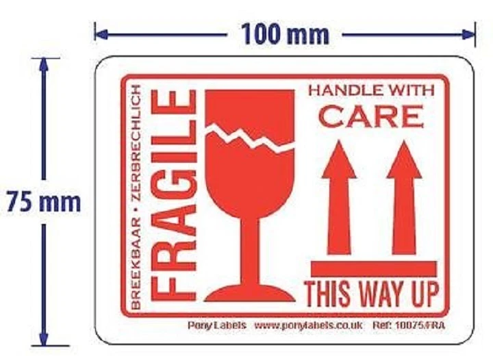 HARRY HARVEY 150 White Fragile This Way Up Handle With Care Stickers Labels 4"x3" White Red