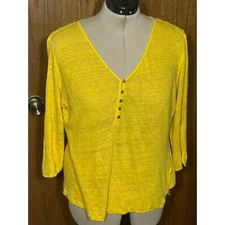 Lauren Ralph Lauren Linen 3/4 sleeve henley top with button detail