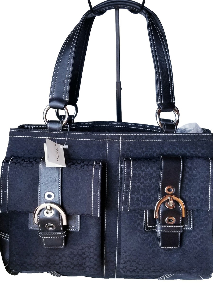 COACH Soho Minisig Tote Signature Monogram Black Leather
