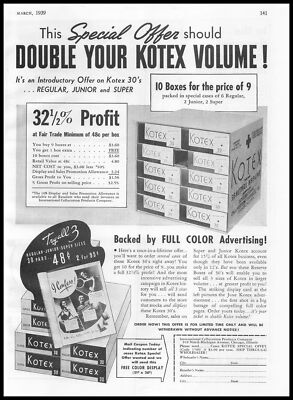 1939 International Cellucotton Kotex Early Tampon Store Display Vintage Print Ad