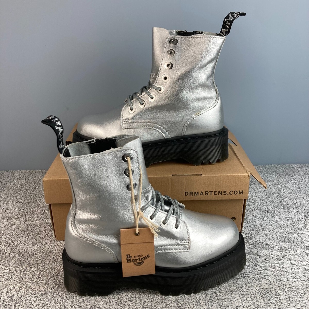 Dr. Martens Jadon Boots Women Metallic Silver Leather Platform