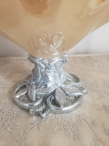 VTG Venetian Murano Style Art Glass Pedestal Footed Ruffled Iridescent Bowl Fine - Picture 3 of 6