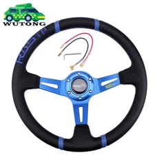 Blue 14inch Universal Deep Dish PU Leather Racing Steering Wheel Drifting 6 Bolt