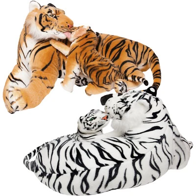 BRUBAKER XXL Tiger Kuscheltier mit Baby 100 cm Plüschtier Stofftier Weiß oder Braun Groß
