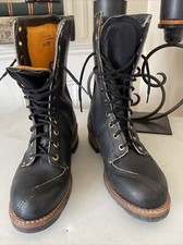 Nylon Oil-Resistant Corded Black Leather Boots Lace Up Size 7