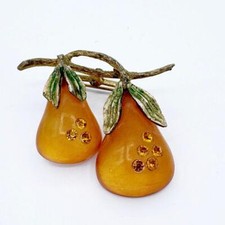 Vintage Austrian Austria 1940's Double Pear w/ Rhinestones Forbidden Fruit Pin