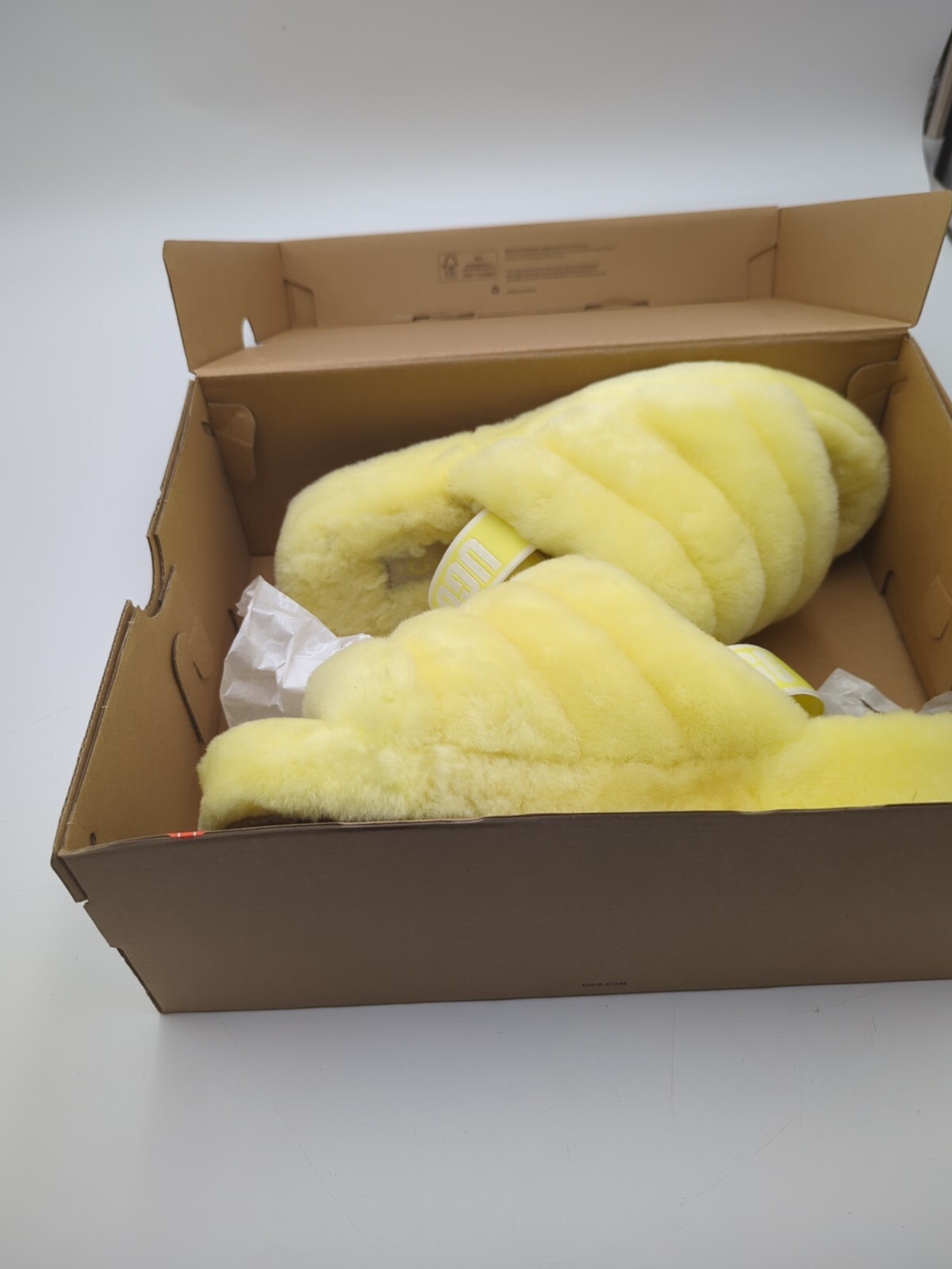 PANTOFOLA D’ORO SANDALO UGG FLUFF YEAH SLIDE NEON MOCASSINO GIALLO SLIP ON US 10 EU 41 REGNO UK 8