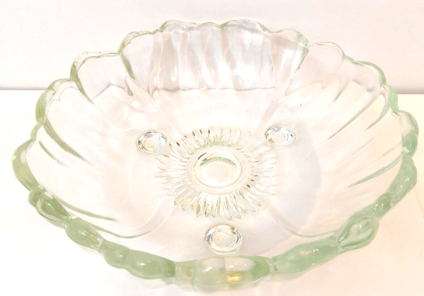 Clear Glass Etched Round Serving Bowl 11.5 Inch for Fruit Salad