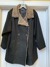 Searle Blatt Studio Black Wool Coat Suede Detail Brown Shearling Trim, Size 8