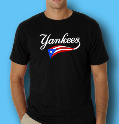 Puerto Rico Black T-Shirt 100% Cotton Puerto Rican Flag with New York  Yankees - Main Image