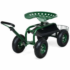 Heavy Duty Garden Cart with Tool Tray and 360 Swivel Seat-Green - Color: Green
