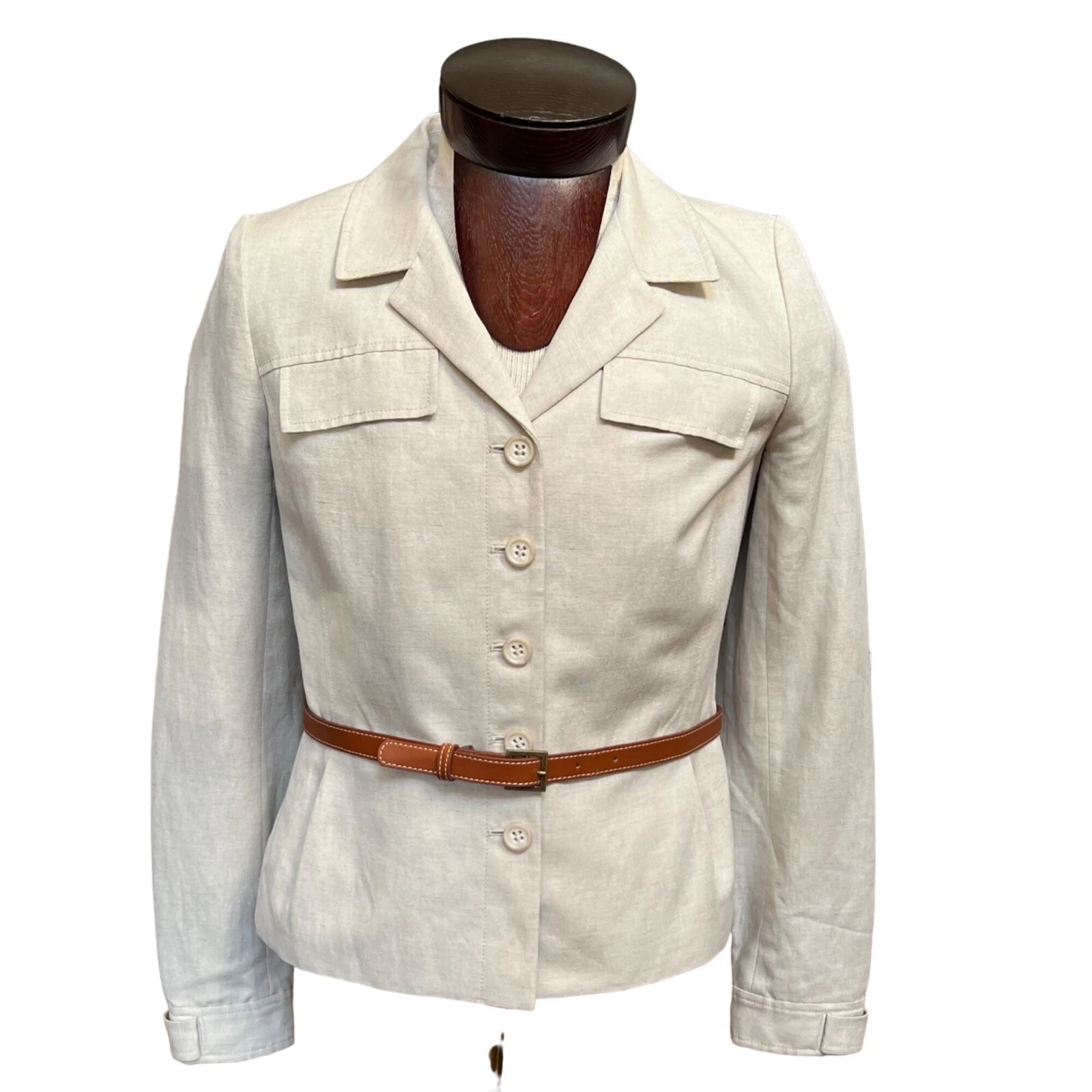 OFF WHITE Classiques Giacca Intera Miscela Lino Con Cintura Media