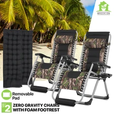 Set of 2 Foldable Zero Gravity Chair Beach Reclining Lounge w/Removable Cushion